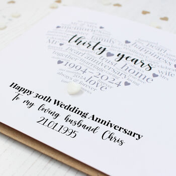 Personalised 30th Anniversary Card With Pearl Heart, 5 of 5