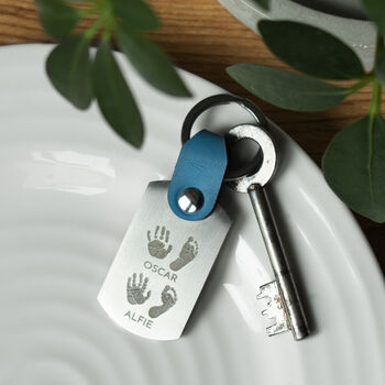 Personalised Handprint Leather Tag Keyring For Him, 3 of 5