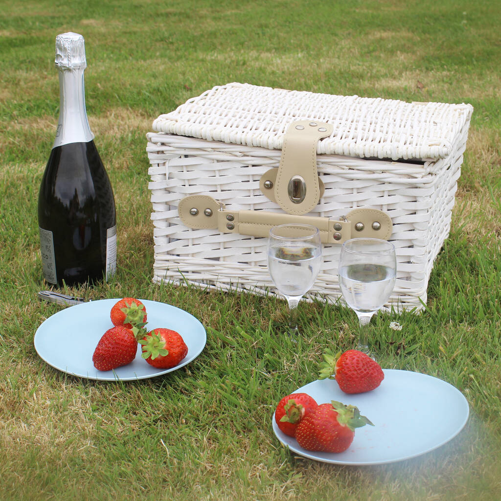 Luxury White Wicker Two Person Picnic Basket By Lime Tree London