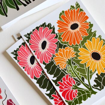 Linocut Joy Bloom Flower Notecards Set Of 12, 12 of 12