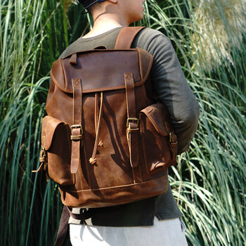 Genuine Leather Backpack In Russet Brown, 2 of 12
