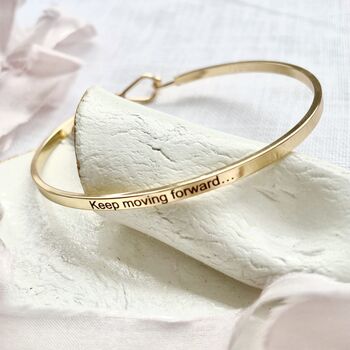 Keep Moving Forward Slim Brass Bangle, Encouragement Gift For Her, 4 of 12