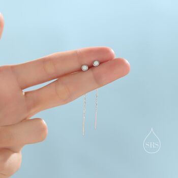 4mm White Opal Dot Threader Earrings In Sterling Silver, 2 of 9