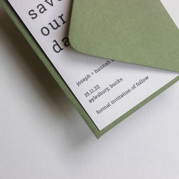 Hand Printed Green Save The Date Wedding Card, 4 of 11