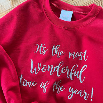 Embroidered 'The Most Wonderful Time' Christmas Jumper, 2 of 5