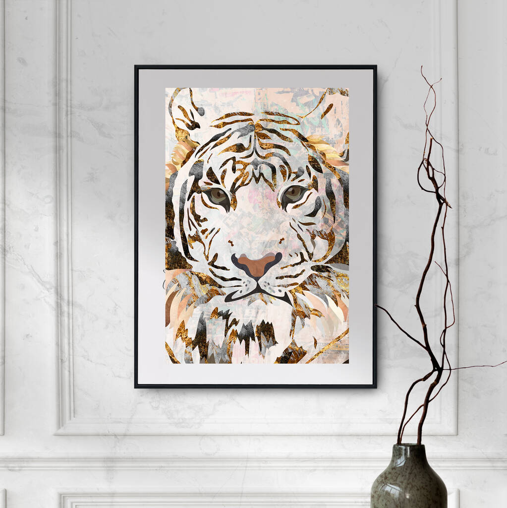 Textured Grunge Tiger Gold White Art Print, 1 of 6