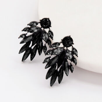 Black And Grey Toned Crystal Leaf Drop Earrings, 2 of 4