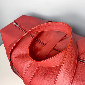 Personalised Handcrafted Red Leather Travel Bag, 5 of 6
