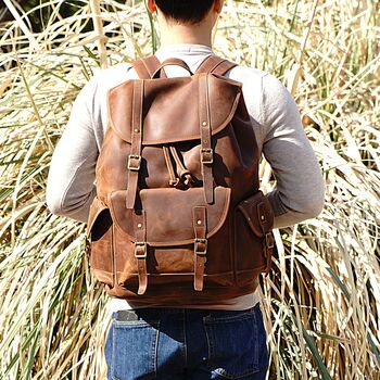Military Style Genuine Leather Backpack Vintage Look, 6 of 7