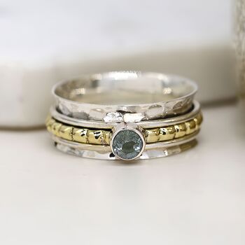 Personalised Sterling Silver Blue Topaz Spinning Ring, 5 of 12