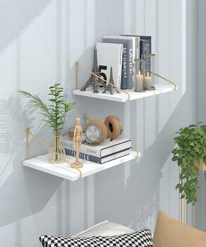 Set Of Two White Wide Wall Mounted Shelves, 3 of 12