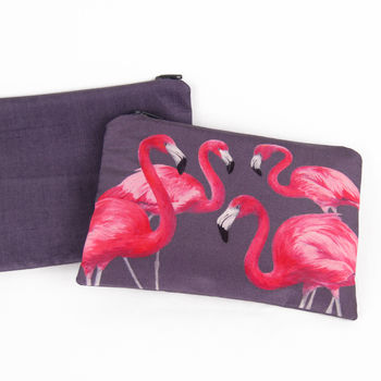 Flock Of Flamingos Printed Silk Zipped Bag, 5 of 5