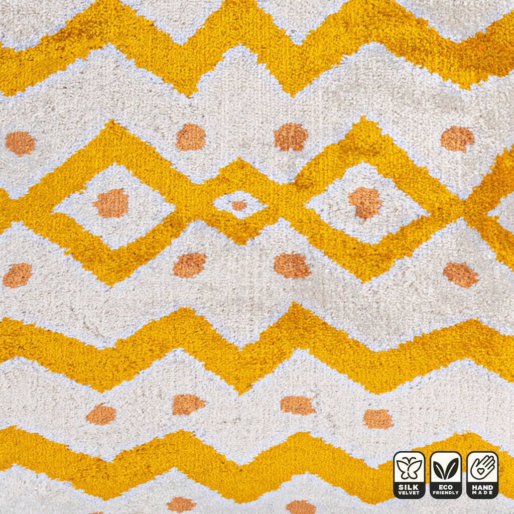 Yellow Zig Zag Ikat Velvet Cushion Cover 50x50cm By