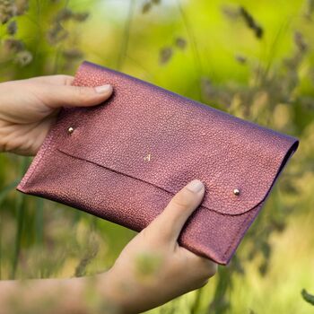 Personalised Leather Clutch Bag Meadow Colours, 3 of 12