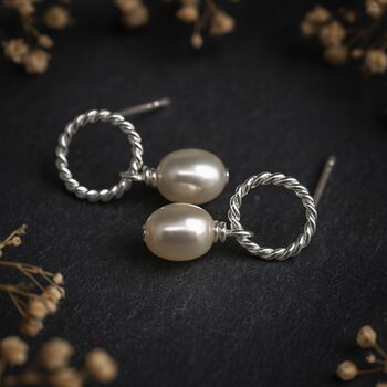 Sterling Silver White Freshwater Pearl Rope Stud Earrings, 3 of 8