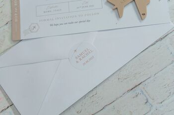 Beige Wedding Boarding Pass Save The Date With Beige Magnetic Plane, 6 of 7