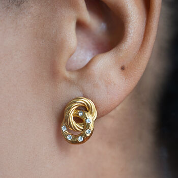 Linked Circles Diamante Stud Earrings Non Tarnish, 3 of 3