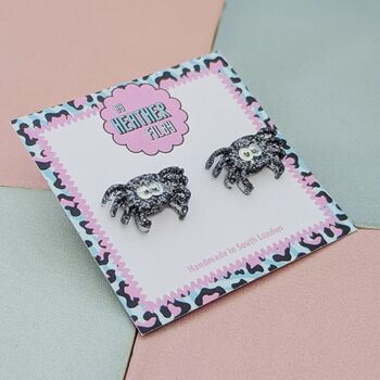 Black Spider Glitter Halloween Resin Studs, 2 of 4