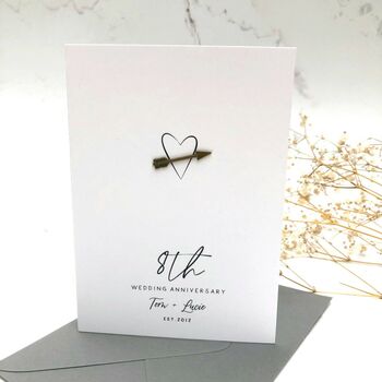 8th Bronze Heart Arrow Personalised Anniversary Card, 5 of 8