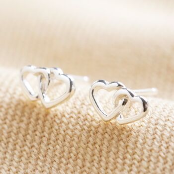 Sterling Silver Interlocking Heart Stud Earrings, 2 of 2