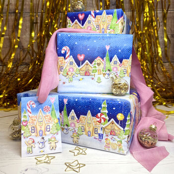 Gingerbread Village Festive Wrapping Paper, 3 of 6