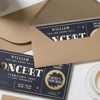 Personalised Gold Foil Scratch Reveal Concert Voucher, 6 of 9