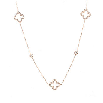 Sparkling Long Open Clover Plated Silver Necklace, 4 of 7