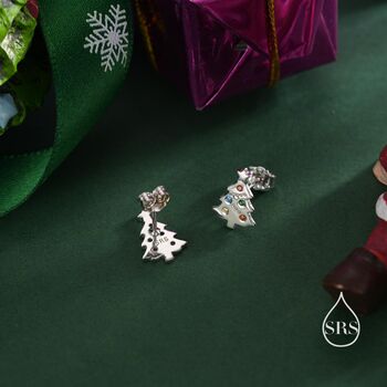Tiny Christmas Tree Stud Earrings In Sterling Silver, 6 of 10