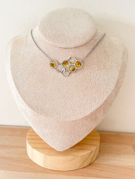 Stainless Steel Honeycomb Bee Necklace, 5 of 6