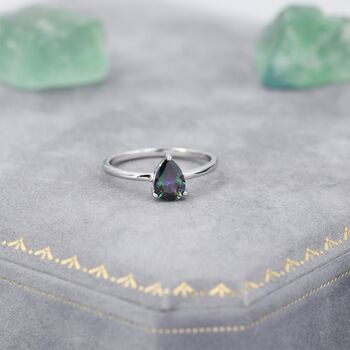 Sterling Silver One Carat Mystic Black Cz Pear Cut Ring, 4 of 11