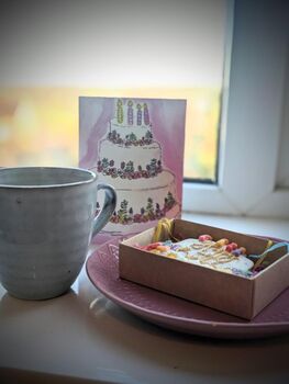 Hand Iced Birthday Cake Biscuit And Birthday Card Gift, 4 of 5