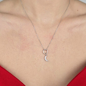 Sterling Silver Crescent Moon Pendant Charm Necklace, 5 of 5