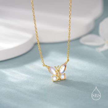 Sterling Silver Simulated Moonstone Butterfly Necklace, 4 of 12