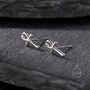 Ankh Stud Earrings In Sterling Silver, thumbnail 5 of 9