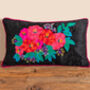 Black Floral Embroidered Cotton Velvet Cushion Cover, thumbnail 2 of 7