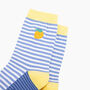Embroidered Lemon Striped Combed Cotton Socks In Blue, thumbnail 2 of 4