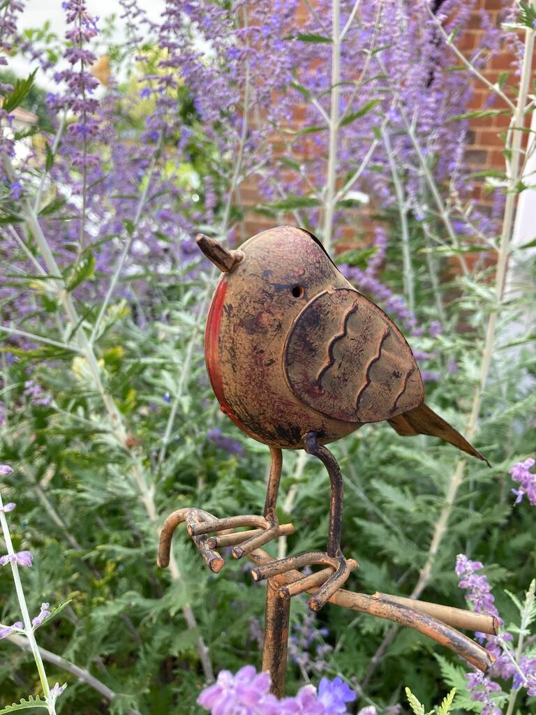 Metal Robin Redbreast Garden Stake – Bird Ornament, 1 of 8