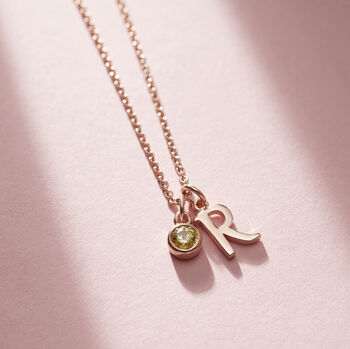 Birthstone And Italic Initial Charm Necklace, 3 of 9