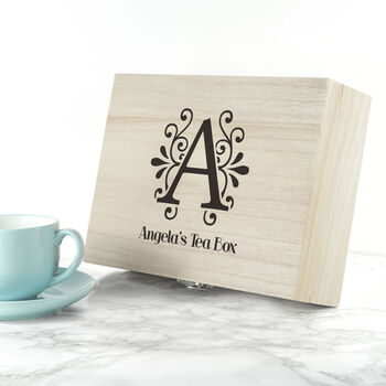 Personalised Wooden Initial Tea Storage Box, 3 of 8