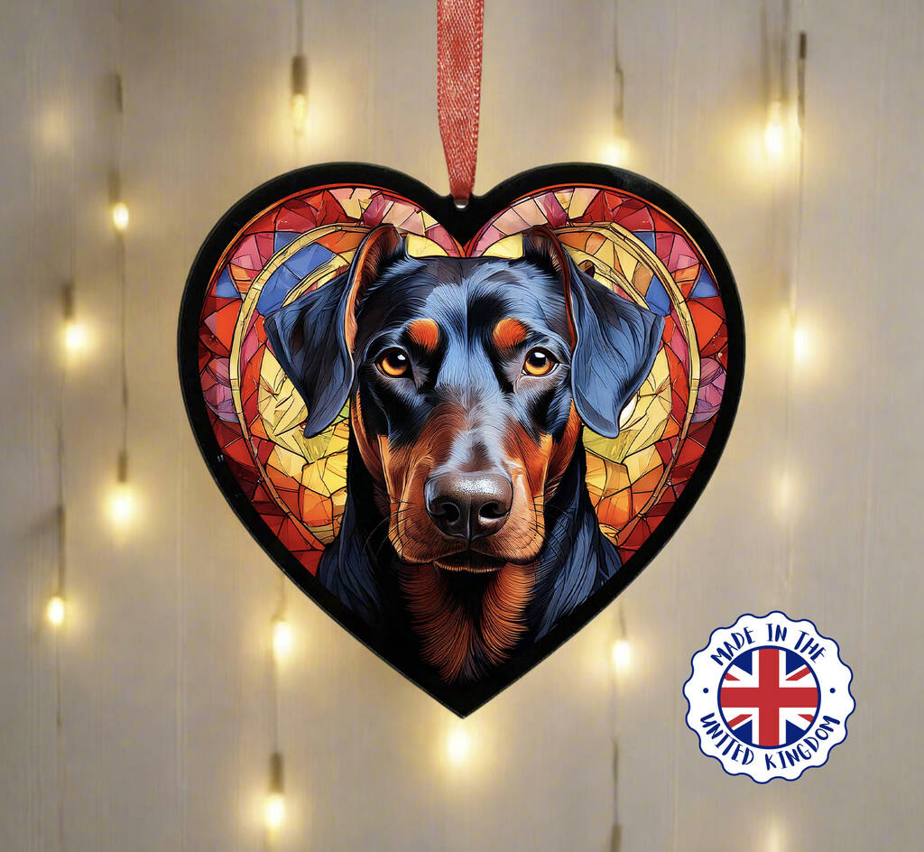 Doberman Stained Glass Effect Heart Suncatcher, 1 of 3