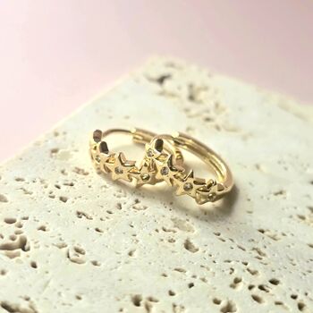 Star Huggie Hoop Earrings Gold Plated Water Resistant, 2 of 3