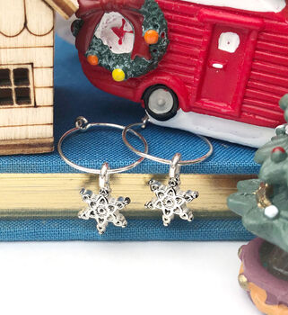 Sterling Silver Christmas Snowflake Hoop Earrings, 3 of 10