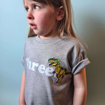 Boy's Birthday Age T Shirt Custom, Dinosaur, 2 of 7