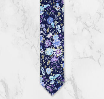 Handmade Wedding Tie In Navy And Purple Floral Print, 2 of 8