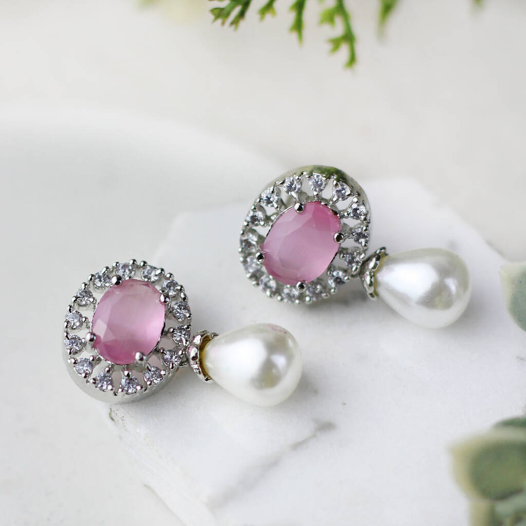 Pearl Pink Silver Plated Drop Earring By Rabal | notonthehighstreet.com