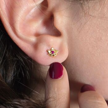 Ruby July Larkspur Gold Plated Stud Earrings, 3 of 5