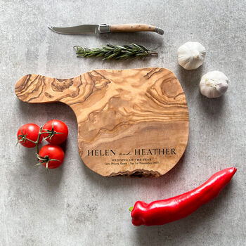 Personalised Olive Wood Cheese Board For Couples, 2 of 11