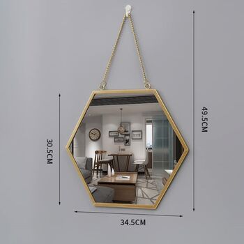 Hexagon Metal Frame Decorative Wall Hanging Mirror, 9 of 9