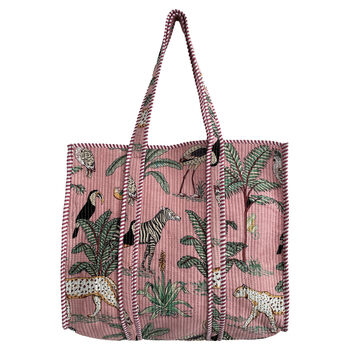 Jungle Print Large Quilted Cotton Tote Bag In Pink, 3 of 7