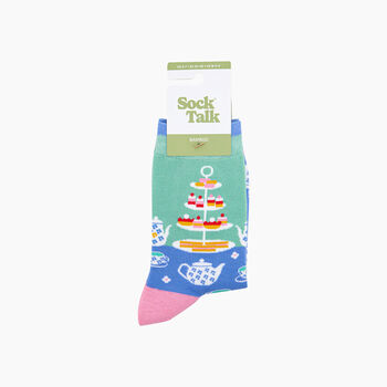 Afternoon High Tea Bamboo Socks In Mint/Blue, 4 of 4